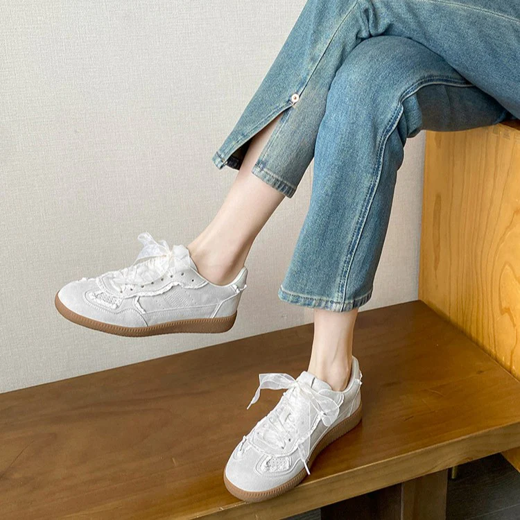 Women’s Verona Lace Leather German Trainer Sneakers – Retro Lightweight Casual Trainers